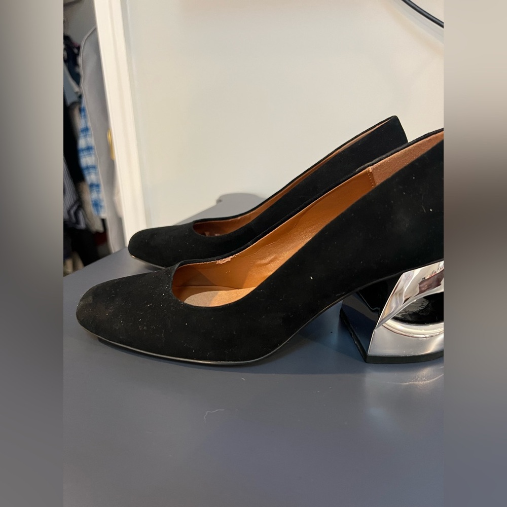 Halston Heritage Black Heels with Silver Block Heel